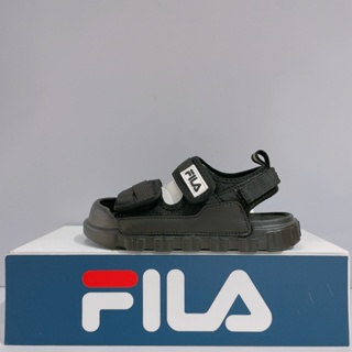 FILA KIDS 中童 黑色 魔鬼氈 休閒 輕量 戶外 朔溪鞋 護趾 涼鞋 2-S435Y-001