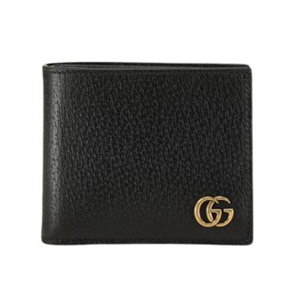 【GUCCI 古馳】GG Marmont Bi-Fold 雙G 皮革 卡夾 皮夾 短夾 黑色 金色 428726