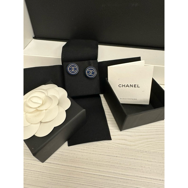 Chanel壓克力耳針耳環95新附原廠盒小紙卡