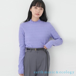 earth music&ecology 褶飾捲邊高領套頭長袖上衣(1L34L1C0500)