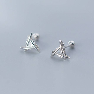 《真愛鍊Cherish 》S925通體純銀轉珠鎖珠耳環 三角形造型內有鋯石 螺絲螺紋耳環 銀樓銀飾