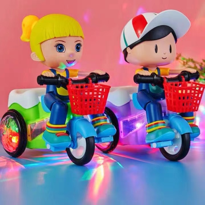 兒童電動玩具特技三輪車唱歌跳舞機器人電動變形車發光玩具車 益智玩具特技三輪車旋轉玩具
