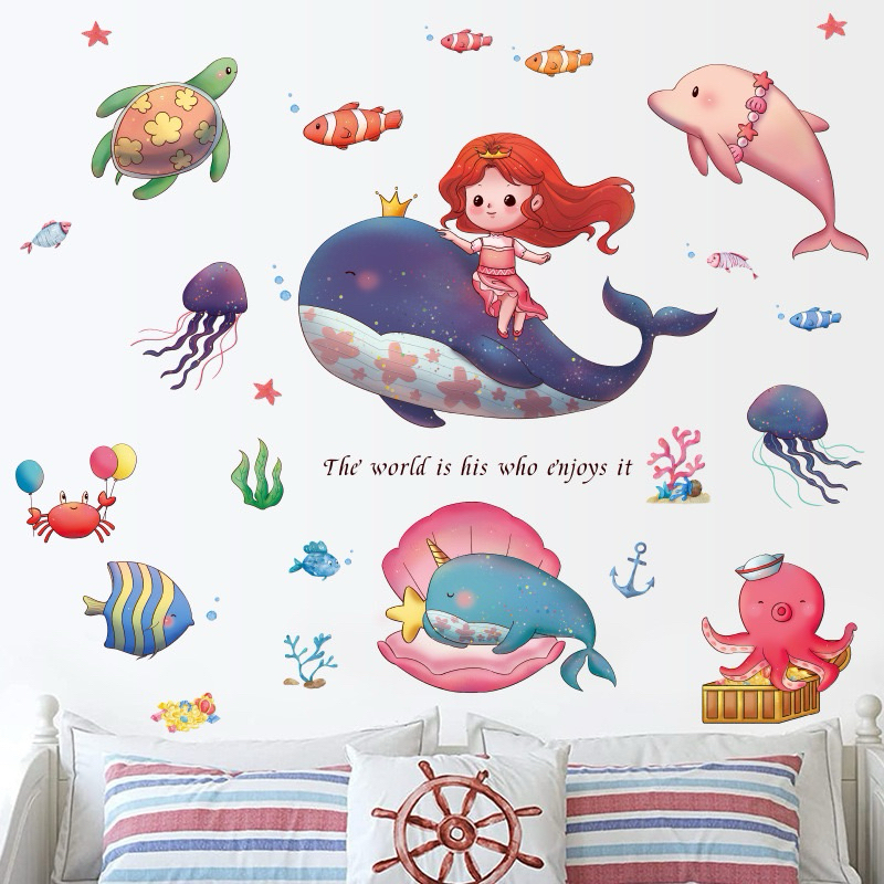 小女孩與鯨魚 可移除牆貼 客廳 臥室 裝飾貼 創意貼 HT72006 壁貼 牆貼 壁紙 修飾貼 客廳貼