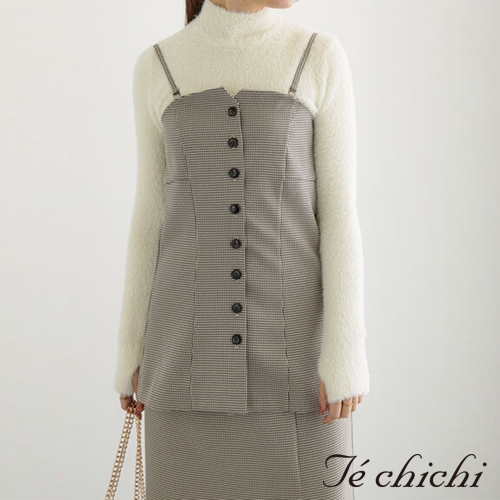 Te chichi 千鳥格紋前排釦合身平口細肩上衣(FC37L0A1280)