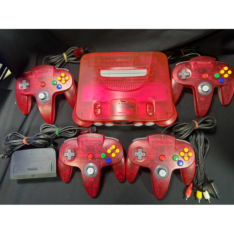 任天堂 N64 主機 限量 特殊 透明紅 4支原廠手把 全套組