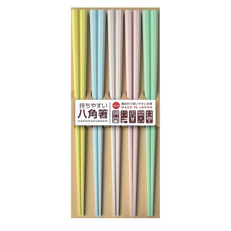 23cm日本PBT八角筷 五雙入組-彩色-日本製 筷子 八角筷 現貨