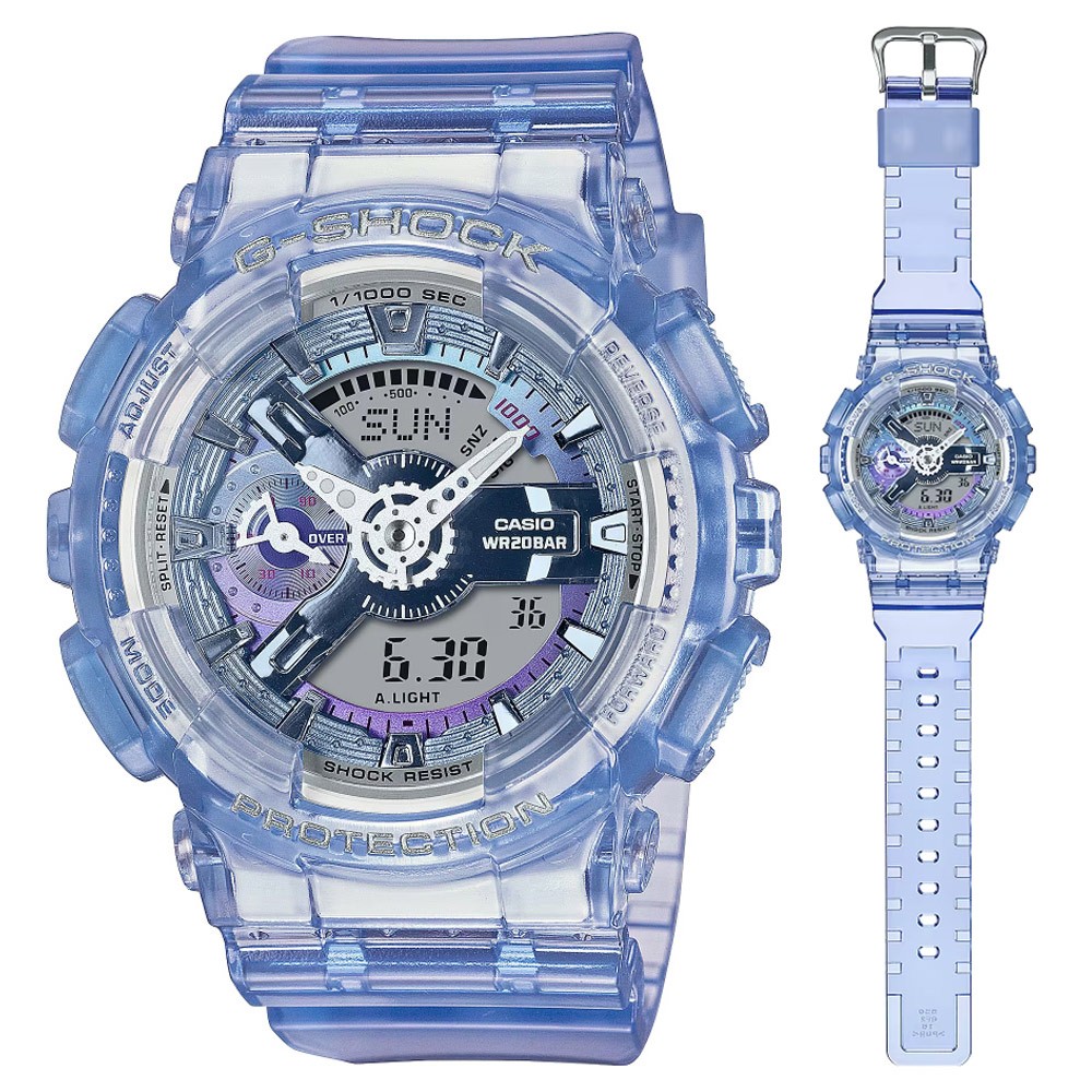 CASIO 卡西歐(GMA-S110VW-6A) G-SHOCK WOMEN 科幻虛擬世界 半透明Y型構造雙顯錶-藍