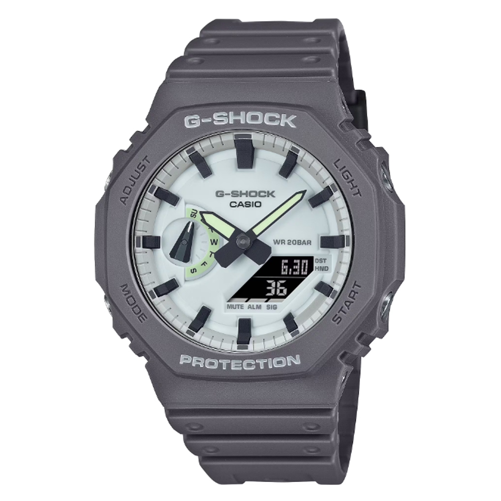 CASIO 卡西歐(GA-2100HD-8A) G-SHOCK 黑暗空間發光 霧面深灰八角形雙顯錶