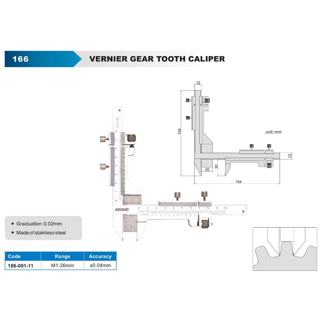ACCUD 愛科德 齒厚游標卡尺 166-011-11 價格請來電或留言洽詢