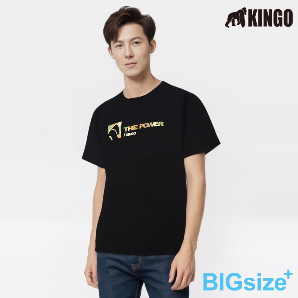 KINGO-大尺碼-男款 圓領T恤-黑-413139