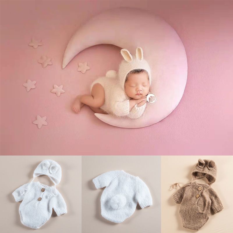 寶寶寫真  嬰兒寫真衣服 新生兒攝影 兔子造型服裝 百天寶寶拍照帽子 衣服 影樓道具 嬰兒創意月子照