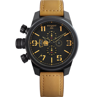 elegantsis Army 戰地記者三眼計時腕錶-黑x卡其/48mm ELJT48-OB09LC