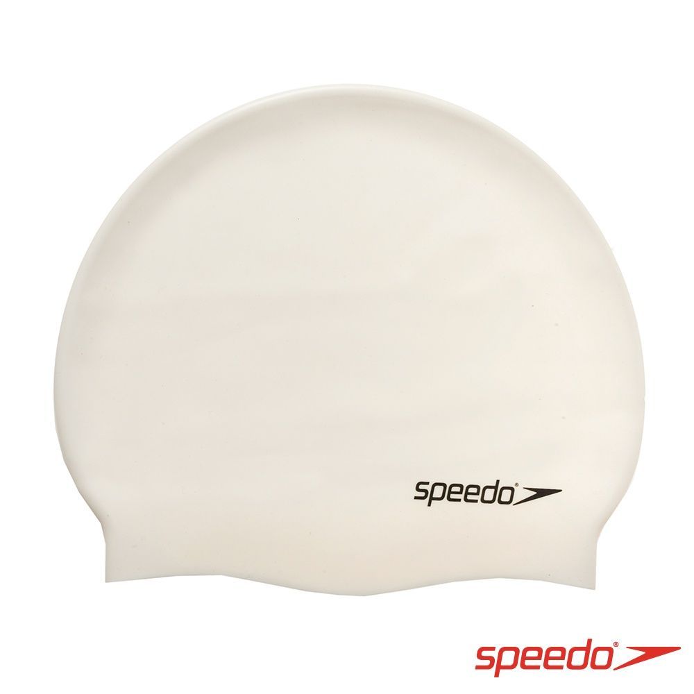 【GO 2 運動】Speedo 成人矽膠泳帽 Plain Flat 白