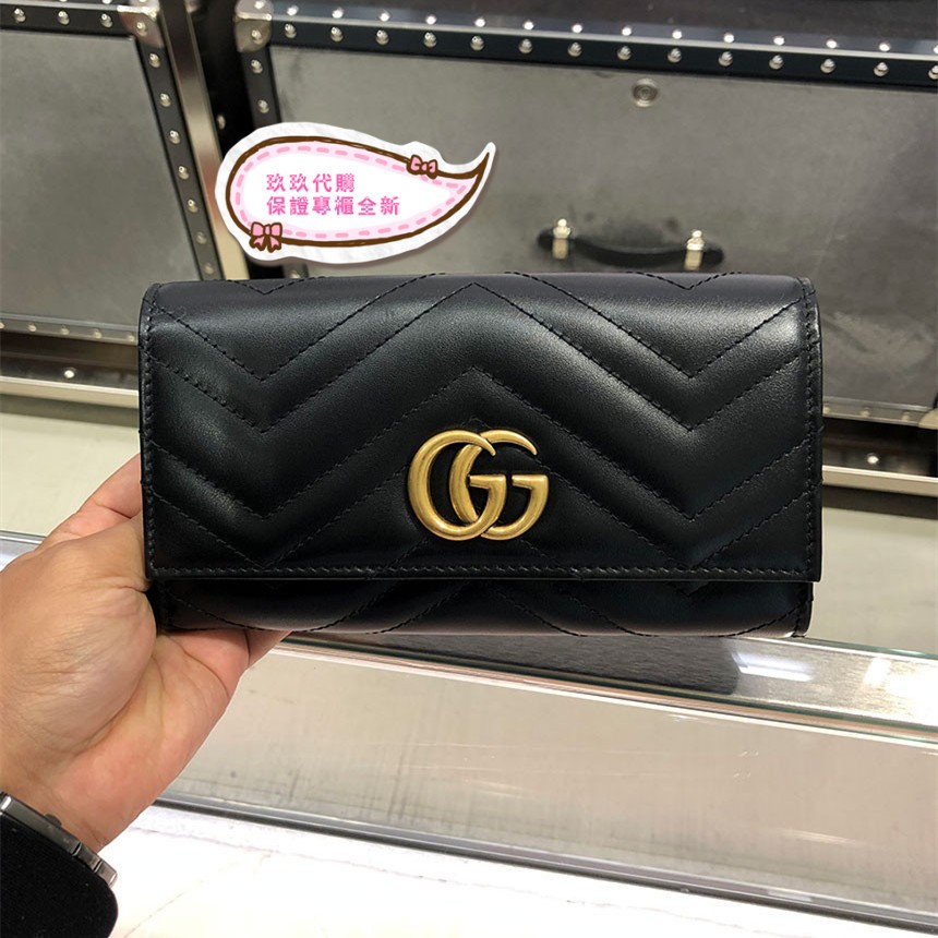 【玖玖代購】專櫃正品 全新 古馳 Gucci GG Marmont 443436 翻蓋扣式長夾 皮夾 錢夾 手拿包