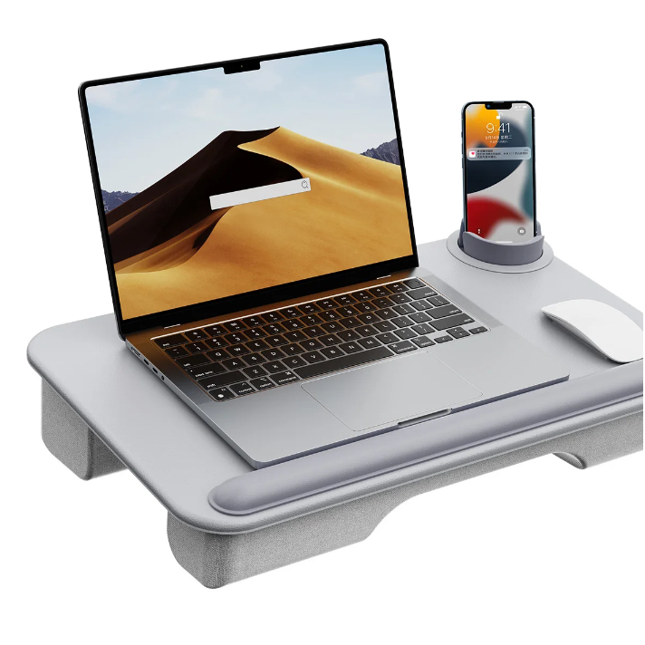 SAIJI 筆記型電腦膝上桌,適用於最大 17 吋筆記型電腦和 MacBook,輕量托盤桌,附柔軟皮革腕墊