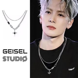 【GEISEL】韓系芒星雙層鑽石項鍊 冷感男款項鍊 嘻哈項鍊 潮男款鈦鋼項鍊 項鍊男 男生項鍊 不鏽鋼項鍊(B-051)