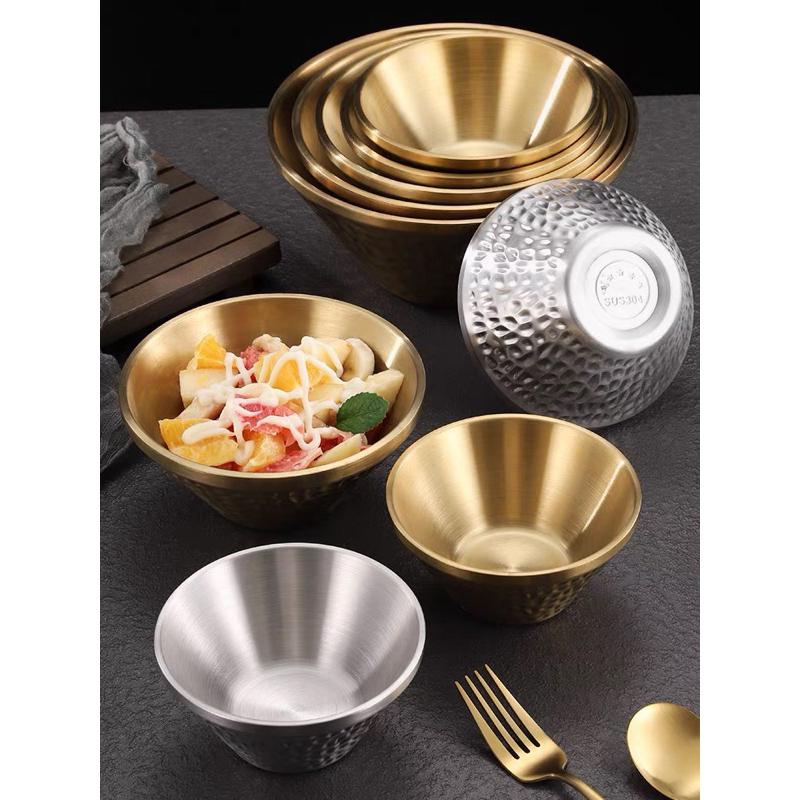 《茉莉餐具》🔥滿額免運🔥 304韓式錘紋碗 不鏽鋼碗 雙層碗 韓式碗 隔熱碗