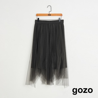 【gozo】➤壓褶鬆緊造型紗裙(灰色/黑色_F) | 女裝 顯瘦 百搭