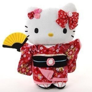 日本正版 凱蒂貓 Hello kitty 人形和服 絨毛娃娃M 紅 拍照玩偶娃娃 擺飾 絨毛娃娃 玩偶 布偶 生日禮物