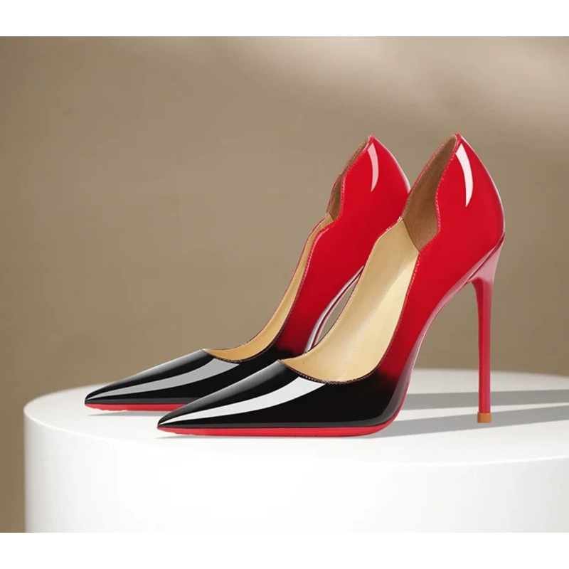 新款 實拍👠時尚漸層黑紅美邊紅底高跟鞋 紅底鞋 三種跟高 8cm 10cm 12cm 鞋號備註