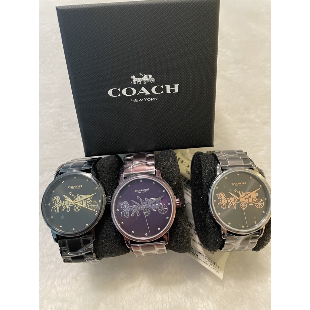 台灣現貨 COACH 女性手錶 不銹鋼/附紙盒/黑色/銀色/紫色 (無購證)