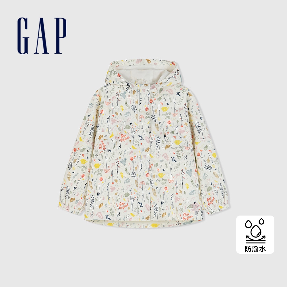 Gap 女童裝 Logo印花防潑水連帽外套-白色(890476)