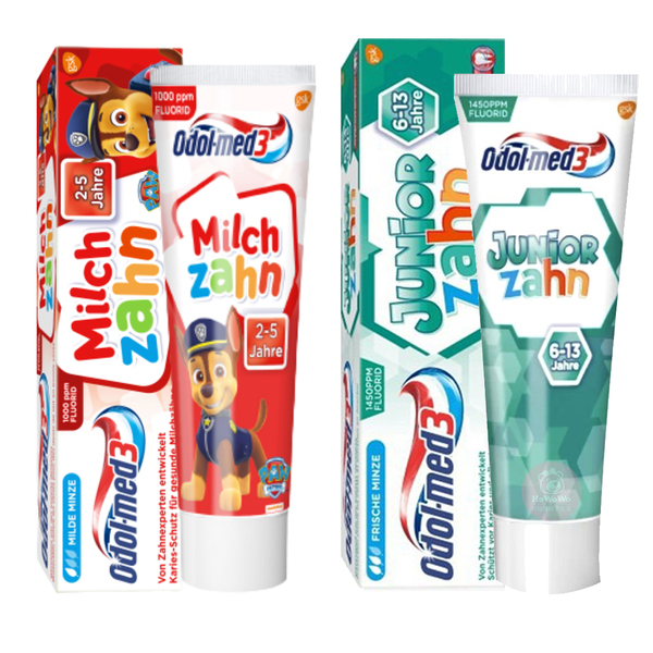 德國 Odol-med3汪汪隊 兒童乳齒牙膏50ml 6歲以下適用 / 兒童含氟乳齒牙膏75ml(6-13歲適用)