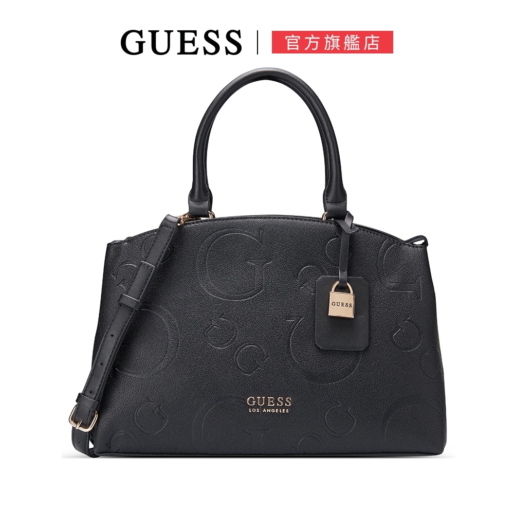 【GUESS】素色造型小鎖頭手提包-兩色可選