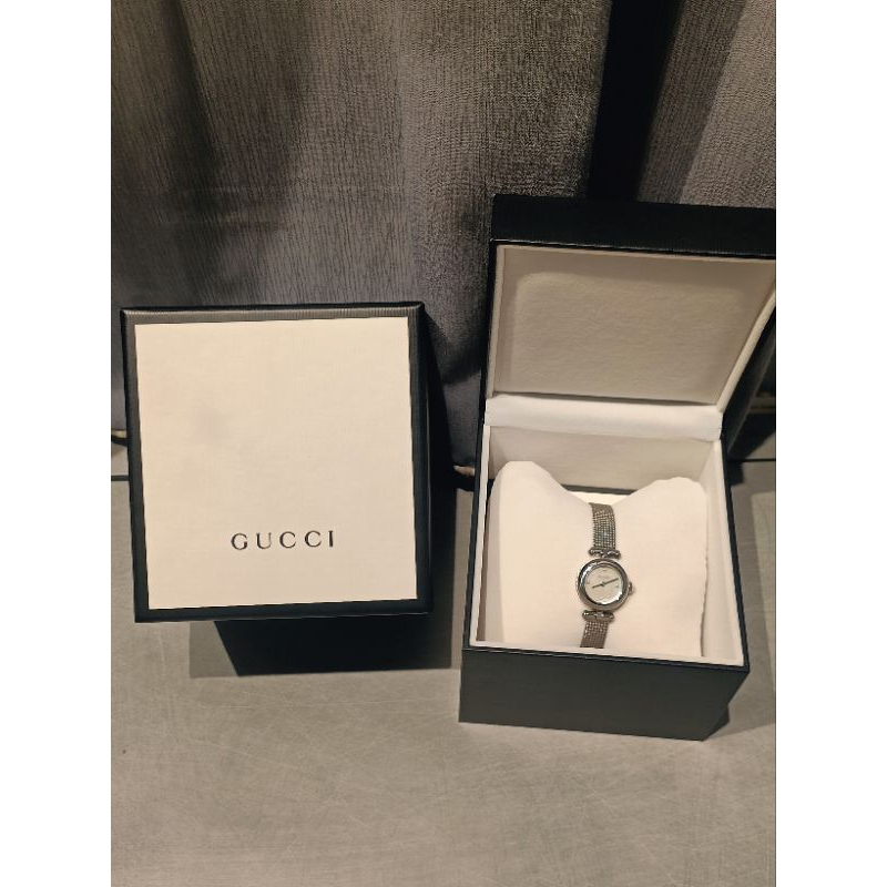 GUCCI Diamantissima 古馳米蘭女錶-珍珠貝x銀/27mm