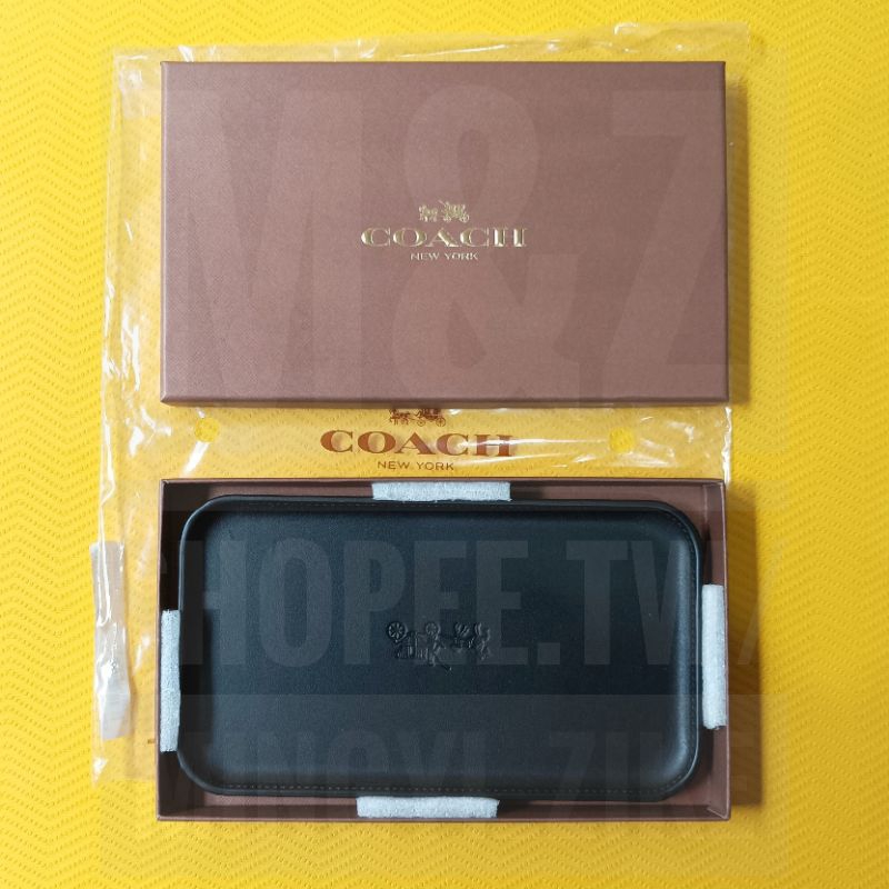 全新 COACH 品牌logo壓印 小物盤 飾品盤 零錢盤 收據盤 尺寸約10*19*1cm 附紙盒 黑色 現貨