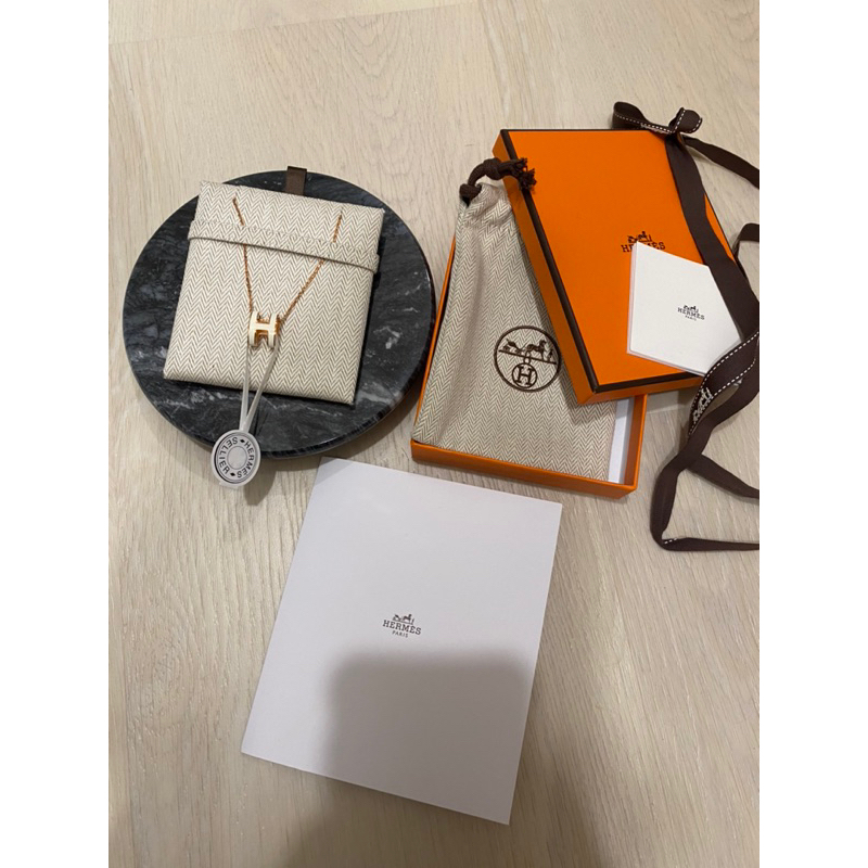 Hermes pop h necklace 白色玫瑰金項鍊-大款非mini