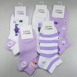 【Wonderland】紫色浪漫日系棉質短襪(5雙)