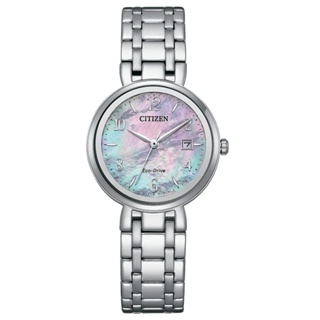 CITIZEN 星辰(EW2690-81Y) LADYS 光動能 菱格紋白蝶貝錶盤淑女腕錶-銀28.3mm