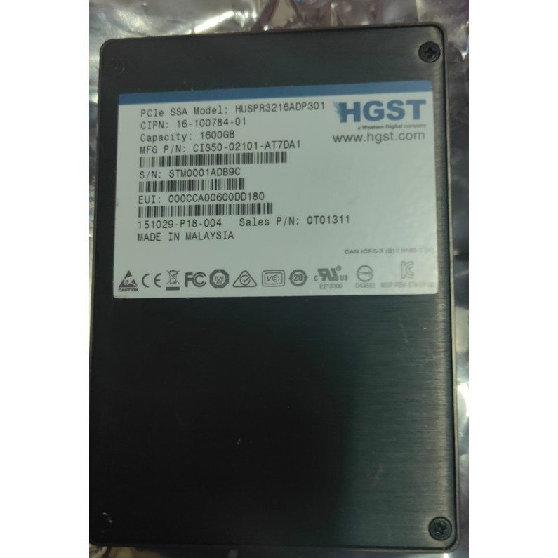 HGST SN100 1.6TB eMLC NVME-U2 SSD(新的)