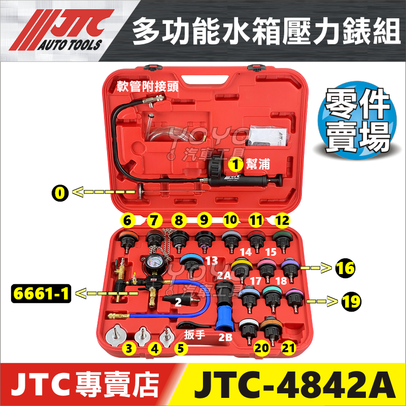 【YOYO汽車工具】 JTC-4842A 1528多功能水箱壓力錶組配件 水箱 壓力 測漏 配件 接頭 水箱測漏接頭