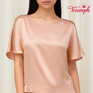 黛安芬-Premium 絲綢系列家居服 短袖上衣 M-L 橘粉｜H000159 KK
