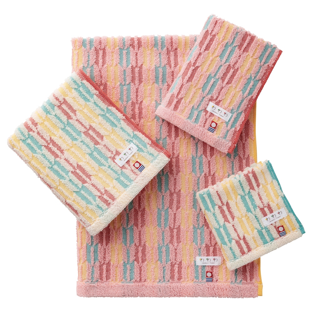 日本丸真 今治繽紛箭羽系列毛巾｜米色與粉色