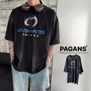 【PAGANS STORE】韓國 ROUSHYATES NGINES 重工 水洗 復古 仿舊 印花 字母 短袖 短Tee