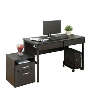 《DFhouse》頂楓120CM工作桌+2抽屜+主機架+活動櫃-黑橡色