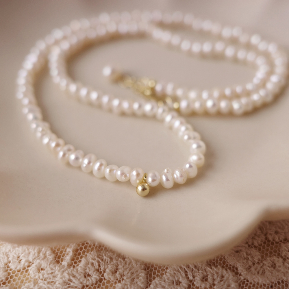 [全純銀.天然珍珠項鍊] 每個人都需要一條珍珠項鍊【UME】小米珍珠 細款珍珠項鍊 天然珍珠