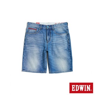EDWIN 男款 BLUE TRIP系列 紅袋花丹寧短褲(漂淺藍)