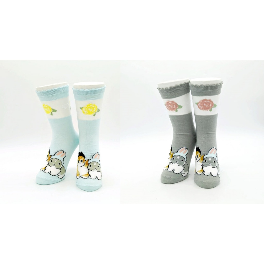 日本代購 mofusand 貓福珊迪 鏤空網紗 中筒襪 鯊魚貓 灰 綠 兔子 23-25 短襪 襪子 貓咪 橘貓 女襪