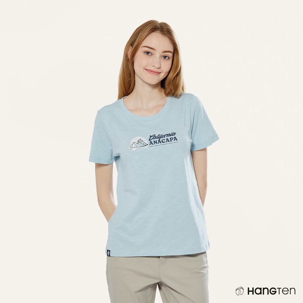 Hang Ten 女裝竹節棉國家公園夕陽印花短袖T恤(淺藍)
