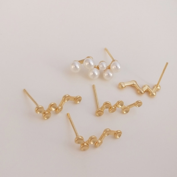 宏雲Hongyun-ala- 保色14K包金珍珠空托耳釘925銀針diy手工粘珠耳飾品耳環材料配件