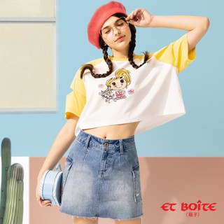BLUE WAY ET BOiTE 箱子 - 女款 拼色開袖貓咪芭比短TEE