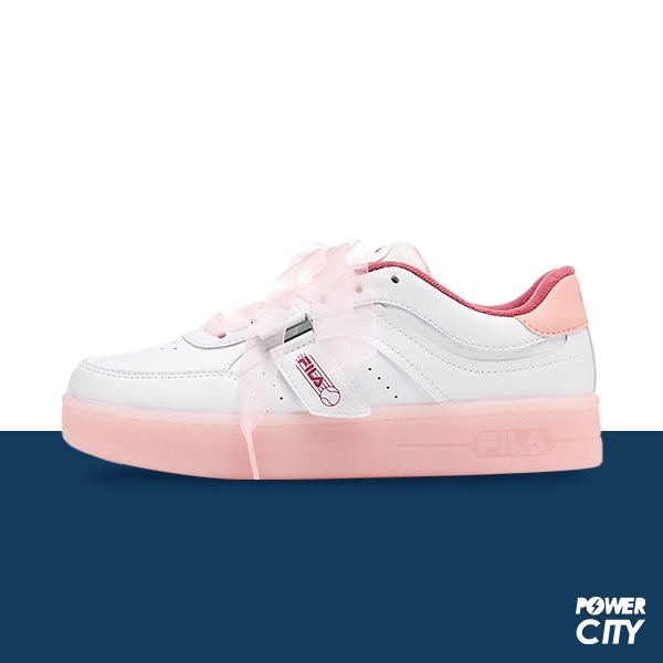 【FILA】Jelly 休閒鞋 緞帶 果凍 粉白 女鞋 -5-C336Y-155