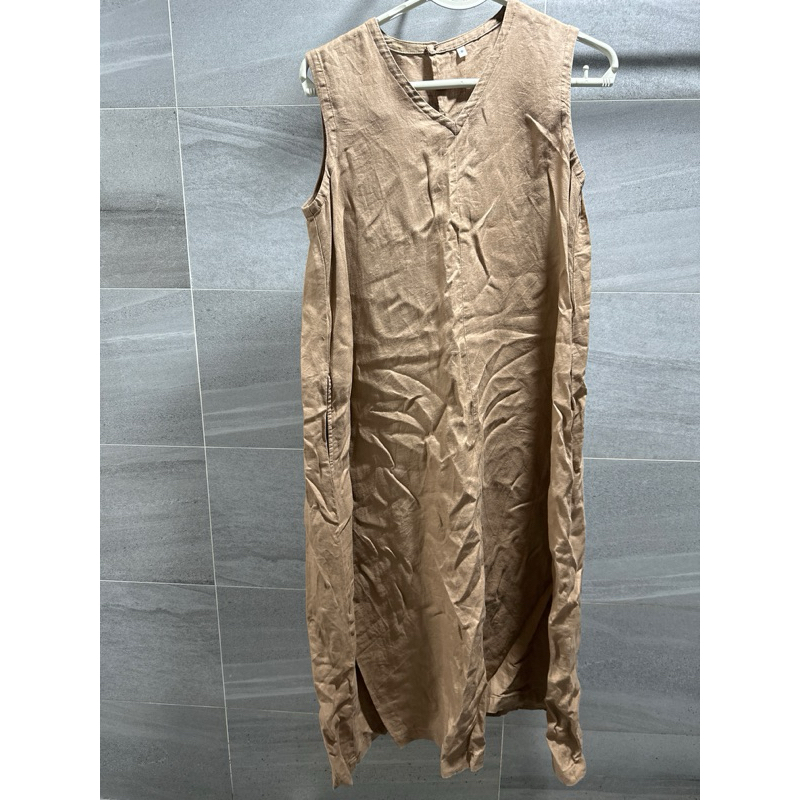 Muji 無印良品 亞麻材質駝色洋裝