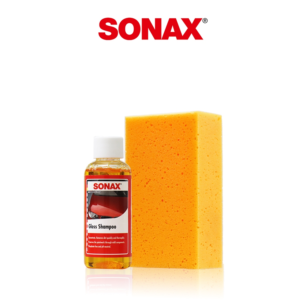 SONAX 超濃縮光滑洗車精 50ml +洗車用海綿 洗車必備 中性無磷 打蠟.鍍膜.包膜車清潔 (贈品兌換)