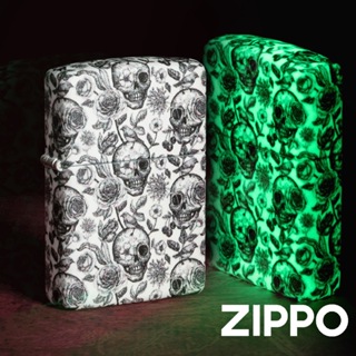 ZIPPO 骷髏之影防風打火機 49458 彩色環繞彩噴工藝 骷髏和花卉 黑暗中發光 不寒而慄 終身保固