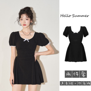 Hello Summer現貨快速出貨❤️氣質蝴蝶結連身泳衣露背短袖泳衣09058